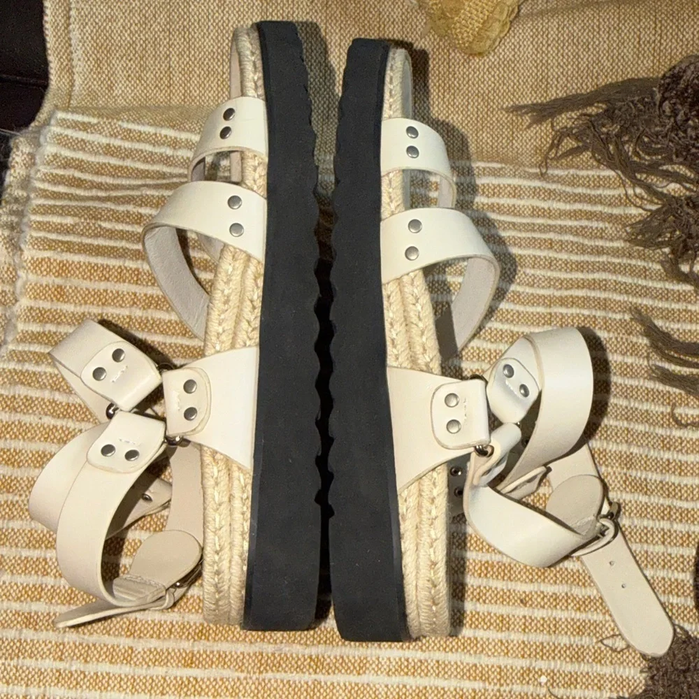 Caverley by Anthropologie Cream Triple-Strap Platform Sandals